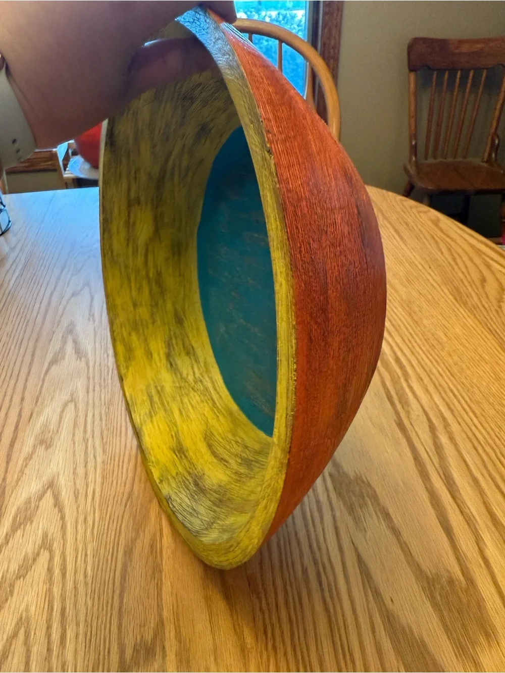 Hand-Painted Yellow, Red, and Teal Decorative Wooden Bowl-Pottery Barn